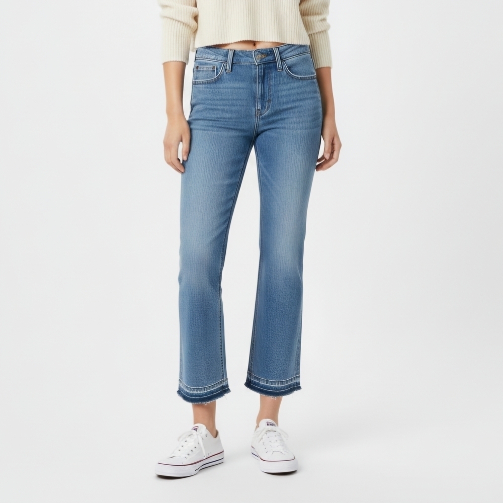 J.Crew Billie Demi-Boot Crop Jeans 23 Raw Hem Blue Denim Y2K Retro Style Cotton